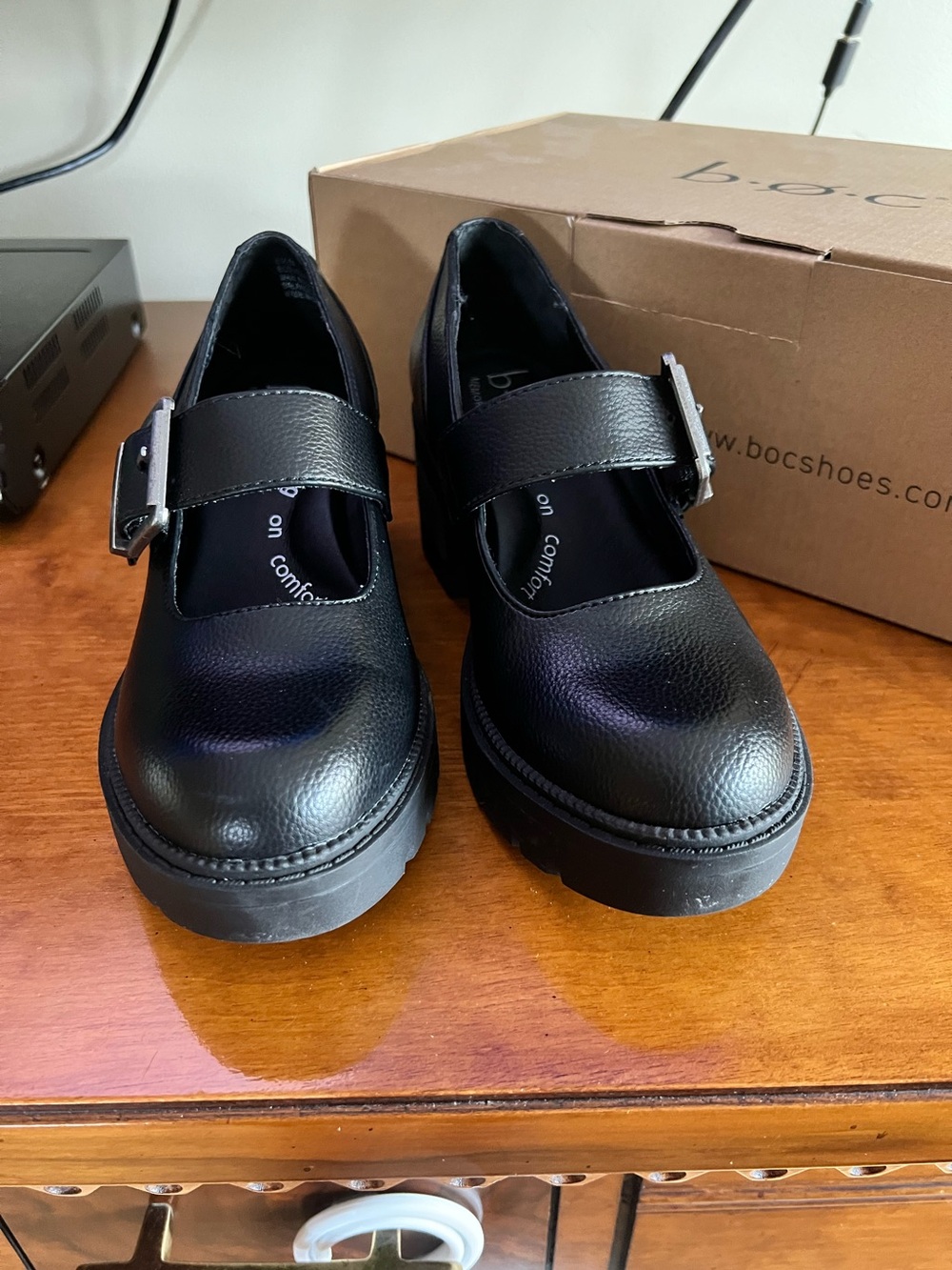b.o.c. Black Mary Jane Platform Shoes with Buckle